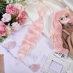 人工ウール人形ウィッグ  DIYの女の子のためのbjdメイキングアクセサリー  ピンク  270x55x7mm&nbsp;AJEW-WH0609-186B