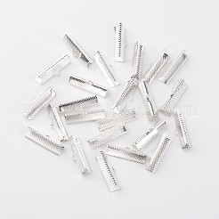 アイアン製カシメリボン止めエンドパーツ  銀色のメッキ  8x25mm  穴：1.6mm&nbsp;X-E182Y-S