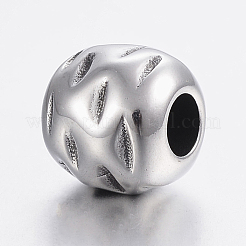 304ステンレススチールヨーロピアンビーズ  大穴ビーズ  刻まれたバレル  アンティークシルバー  10x9.5mm  穴：4mm&nbsp;STAS-H440-69AS