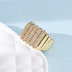 Brass Micro Pave Clear Cubic Zirconia Cuff Rings for Women&nbsp;RJEW-U043-18G