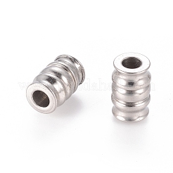 変色しにくい304ステンレススチールビーズ  スジ入りビーズ  コラム  ステンレス鋼色  9.8x15mm  穴：4mm&nbsp;LS-STAS-E039-24A