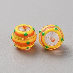 透明な塗装ガラスビーズ  手描きのビーズ  ラウンド  きいろ  12.5~14x11.5mm  穴：1.6mm&nbsp;GLAA-WH20007-01B