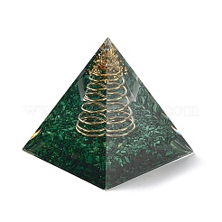 オルゴナイトピラミッド樹脂エネルギー発生器  レイキ合成マラカイトチップと内側の金属スパイラル、ホームオフィスデスク装飾用  59.5x59.5x59.5mm&nbsp;DJEW-D013-03
