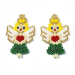 MIYUKI＆TOHO日本のシードビーズ  手作りのペンダント  織機模様  妖精  きいろ  37x22.5x2mm  穴：1.8mm&nbsp;SEED-Q037-008