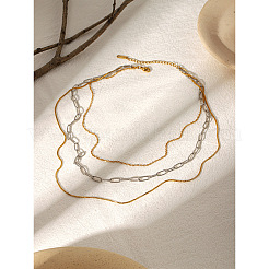 Duo Tone 304 Stainless Steel 3 Layer Chain Necklaces for Women&nbsp;WGDDFB8-01