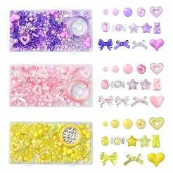 かわいいアクリルビーズストレッチジュエリーセットキットをDIY  ピンク  8~17x7~22x10mm  穴：1.4~2mm&nbsp;DIY-YW0010-04A