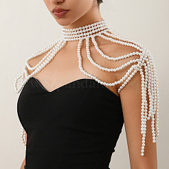 Plastic Imitation Pearl Round Beaded Multilayer Bridal Shoulder Chains&nbsp;WG39BFF-02