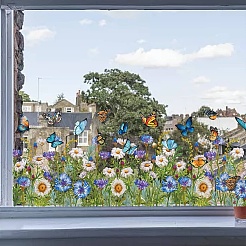 ポリ塩化ビニールの窓の静的なステッカー  長方形  窓の装飾用  花  380x1160mm&nbsp;AJEW-WH0385-0100