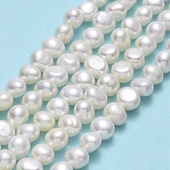 天然養殖淡水パールビーズ連売り  研磨両側  リネン  5x5.5~6x4.5~5mm  穴：0.7mm  約67個/連  13.98''（35.5センチメートル）&nbsp;PEAR-A005-09-01-X