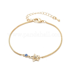 Brass Micro Pave Cubic Zirconia Birthday Flower Link Bracelets&nbsp;BJEW-U031-01G-12