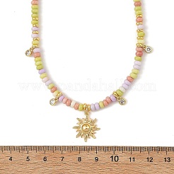 Brass Pave Clear Cubic Zirconia Sun Pendant Glass Beades Necklaces&nbsp;NJEW-JN06538