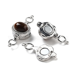 真鍮製マグネットクラスプ  カドミウムフリー＆ニッケルフリー＆鉛フリー  天然タイガーアイと  オーバル  サドルブラウン  プラチナ  34x13.5x9.5mm  穴：1.1mm&nbsp;KK-C066-10P-02