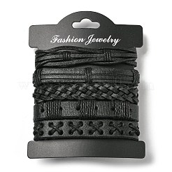 5Pcs 5 Style Adjustable Braided Imitation Leather Cord Bracelet Set with Waxed Cord for Men&nbsp;BJEW-F458-14