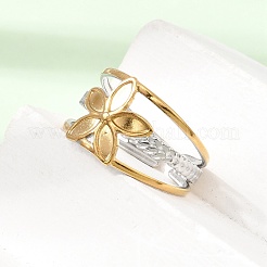 女性用304ステンレススチールカフオープンリング  花  イオンプレーティング（ip）  ゴールデン·ステンレス鋼色  12mm  内径：18mm&nbsp;SA-CBA82C8-12GP