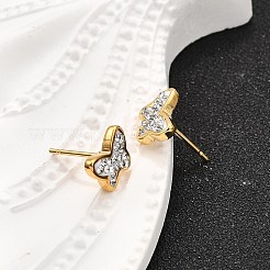 304ステンレススチールラインストーンスタッドピアス12組  蝶  ゴールドカラー  クリスタル  7x9.5mm&nbsp;EJEW-B135-01G-01
