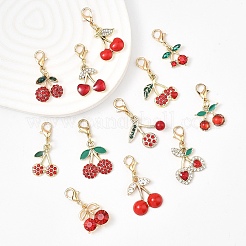 12Pcs 12 Styles Alloy Enamel with Rhinestone Cherry Pendant Decorations&nbsp;HJEW-YW00263