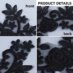 ポリエステル刺繍レースアップリケ  チャイナドレスの飾りアクセサリー  ドレス  花  ブラック  360x145x1mm&nbsp;DIY-WH0401-94B