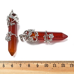 天然のカーネリアンの大きな尖ったペンダント  プラチナメッキ真鍮パーツ  染色されていない  弾丸  55~60x16mm  穴：5x8.5mm&nbsp;G-A172-16J