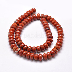 天然石レッドジャスパービーズ連売り  ロンデル  グレードAB  レッド  8x5mm  穴：1mm  約75個/連  15.1インチ&nbsp;G-F347-8x5mm-01