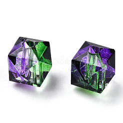 ツートン透明なスプレープリントアクリルビーズ  ポリゴン  ライラック  7.5x8x8mm  穴：1.8mm  約1690個/500g&nbsp;ACRP-T005-26E