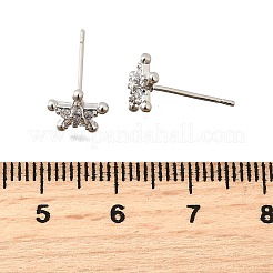真鍮マイクロペーブクリアキュービックジルコニアスタッドピアス  スター  プラチナ  8x8.5mm&nbsp;EJEW-M103-06P