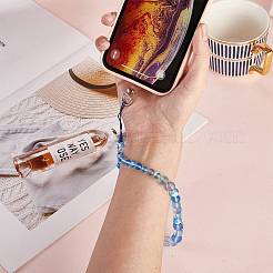 ラウンド合成ムーンストーンビーズモバイルストラップ  ナイロンコード tpu 携帯電話ストラップパッチモバイルアクセサリー装飾  シアン  23cm&nbsp;HJEW-SW00042-08