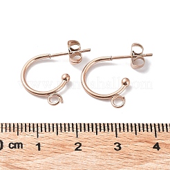 304ステンレススチールスタッドピアス金具  ハーフフープピアス  カン付き  ローズゴールド  15.5x12.5x2.4mm  ピン：0.7mm&nbsp;STAS-Z028-B02-RG-02