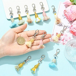 12個 6色コットン、ポリエステルタッセルペンダント装飾  合金回転式ナスカン付き  プラチナ  ミックスカラー  67mm&nbsp;HJEW-YW00336
