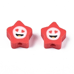 手作り樹脂粘土ビーズ  表情のある星  ミックスカラー  9~10x9.5~10x4.5mm  穴：1.6mm&nbsp;CLAY-SZ0001-92