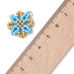 ガラスシードビーズペンダント  花のチャーム  304ステンレス鋼  18KGP本金メッキ  空色  20x20.5x5.5mm  リング：5x0.8mm  穴：3.5mm&nbsp;PALLOY-MZ01267-02