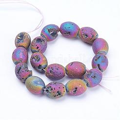 Electroplated Natural Druzy Geode Agate Bead Strands&nbsp;G-P250-12x14mm-01