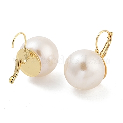 ラウンドラックメッキ真鍮＆アクリルパールフレンチフックピアス  カドミウムフリー＆鉛フリー  長持ちメッキ  18KGP本金メッキ  25x19.5mm&nbsp;EJEW-G409-01G