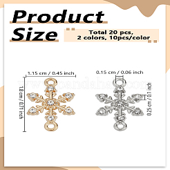 20 個 2 色合金クリスタルラインストーンコネクタチャーム  スノーフレークリンク  プラチナ·ゴールデン  18x11.5x2.5mm  穴：1.5mm  10個/カラー&nbsp;FIND-LP0007-98