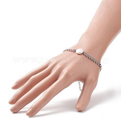 Natural Pearl Link Bracelet with 304 Stainless Steel Cobs Chains for Women&nbsp;BJEW-TA00214