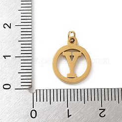 304ステンレススチールチャーム、ジャンプリング付き  ゴールドカラー  文字チャーム付きリング  文字y  14.5x12x1.5mm  穴：3mm&nbsp;LS-STAS-R001-02G-Y