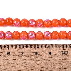 電気メッキオペークガラスビーズ連売り  ラウンド  虹メッキ  半分メッキ  レッドオレンジ  6~6.5mm  穴：0.8~1mm  約67~72個/連  14.57~15.35インチ（37~39cm）&nbsp;EGLA-Q132-6MM-01C-04