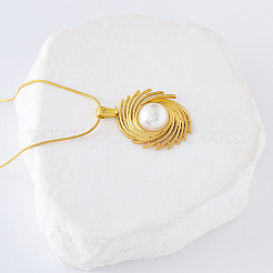 3Pcs Stainless Steel Pave Imitation Pearl Spiral Pendant Necklaces for Women&nbsp;KB7887