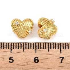 Heart Brass Micro Pave Clear Cubic Zirconia Beads&nbsp;KK-K340-43G