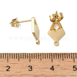 イオンプレーティング（IP）304ステンレススチールスタッドピアス金具  菱形  ゴールドカラー  12.5x8mm  穴：1.2mm  ピン：0.7x11mm&nbsp;STAS-I206-13G
