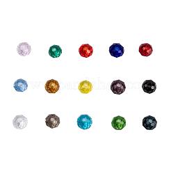 不透明なソリッドカラーのガラスビーズ  多面カット  ロンデル  ミックスカラー  4x3mm  穴：0.4mm  15色  200個/カラー  3000個/箱&nbsp;EGLA-X0006-02A-4mm