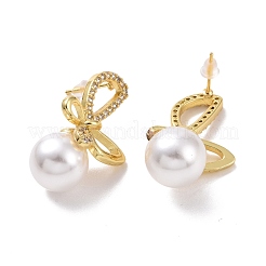 Clear Cubic Zirconia Butterfly with Plastic Pearl Dangle Stud Earrings&nbsp;EJEW-A072-05LG