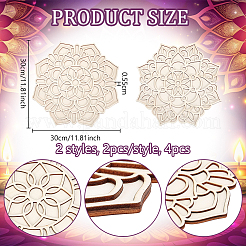 4Pcs 2 Styles Mandala Unfinished Wood Mandala Cup Mat&nbsp;HJEW-OC0001-50