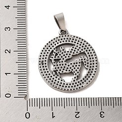304ステンレスペンダント  十二星座のチャームが付いたフラットラウンド  アンティークシルバー  射手座  28x25x2mm  穴：7x5mm&nbsp;STAS-C084-01K-AS