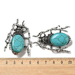 両用アイテム合金ブローチ  合成ターコイズ付き  クモ  49.5x35.5x15~16mm  穴：4x2.5mm&nbsp;JEWB-C026-05B-AS