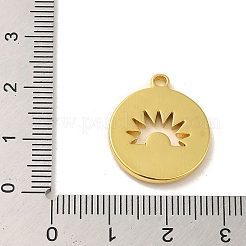 304ステンレスペンダント  ラインストーン付き  太陽のチャーム入りフラットラウンド  18KGP本金メッキ  20.5x18x2.5mm  穴：1.8mm&nbsp;STAS-Q322-29G-04