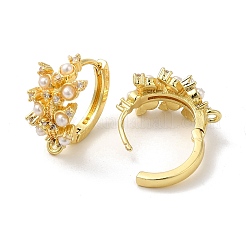Flower Rack Plating Brass Cubic Zirconia Hoop Earrings Findings&nbsp;KK-K278-01G