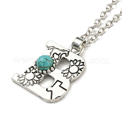 Letter A~Z Antique Silver Plated Alloy with Synthetic Turquoise Pendant Necklaces&nbsp;NJEW-G080-01B