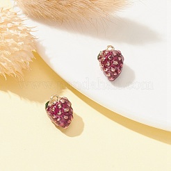 2個真鍮エナメルチャーム  模造果物  ライトゴールド  ぶどうチャーム  パープル  13x9x8.5mm  穴：1.2mm&nbsp;KK-YW0001-84