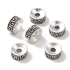 チベット風合金ビーズ  ギリシャのキーとフラットラウンド  アンティークシルバー  8x4mm  穴：2.5mm&nbsp;X-FIND-H038-05AS