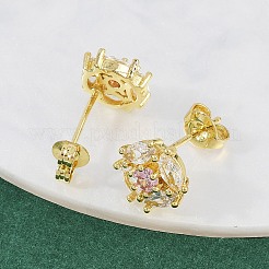 Brass Micro Pave Clear Cubic Zirconia Flat Round Stud Earrings&nbsp;EJEW-L101-01G